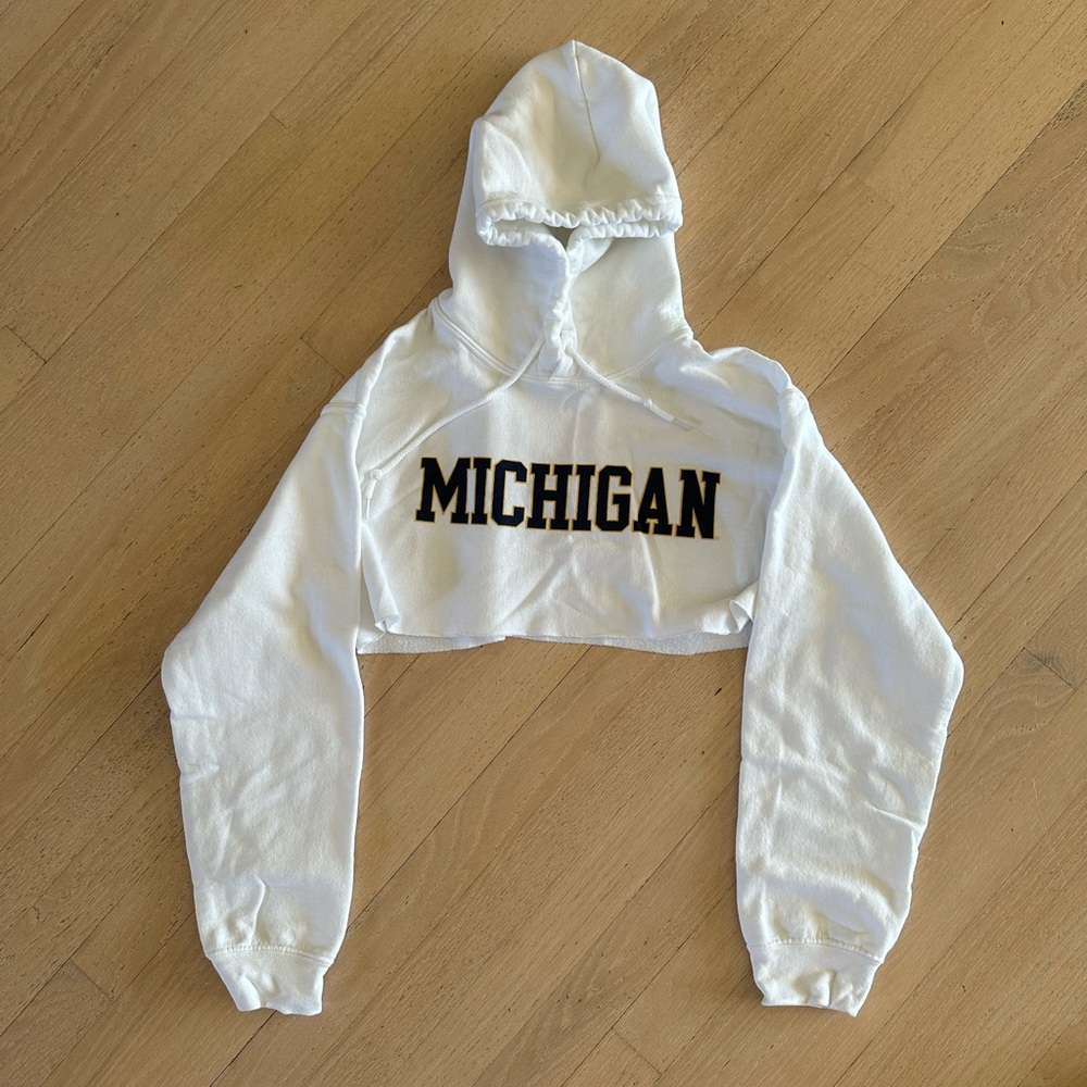 Cropped white University of Michigan hoodie